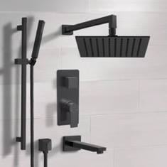 Matte Black Tub and Shower Faucet Set with Handheld, Rain Shower Head